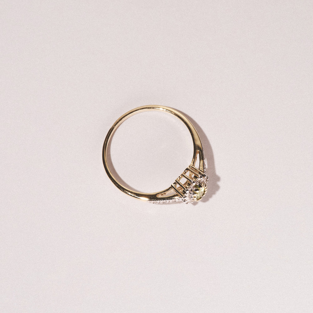 Peridot 5 x 3mm And Diamond 9K Yellow Gold Ring A4213