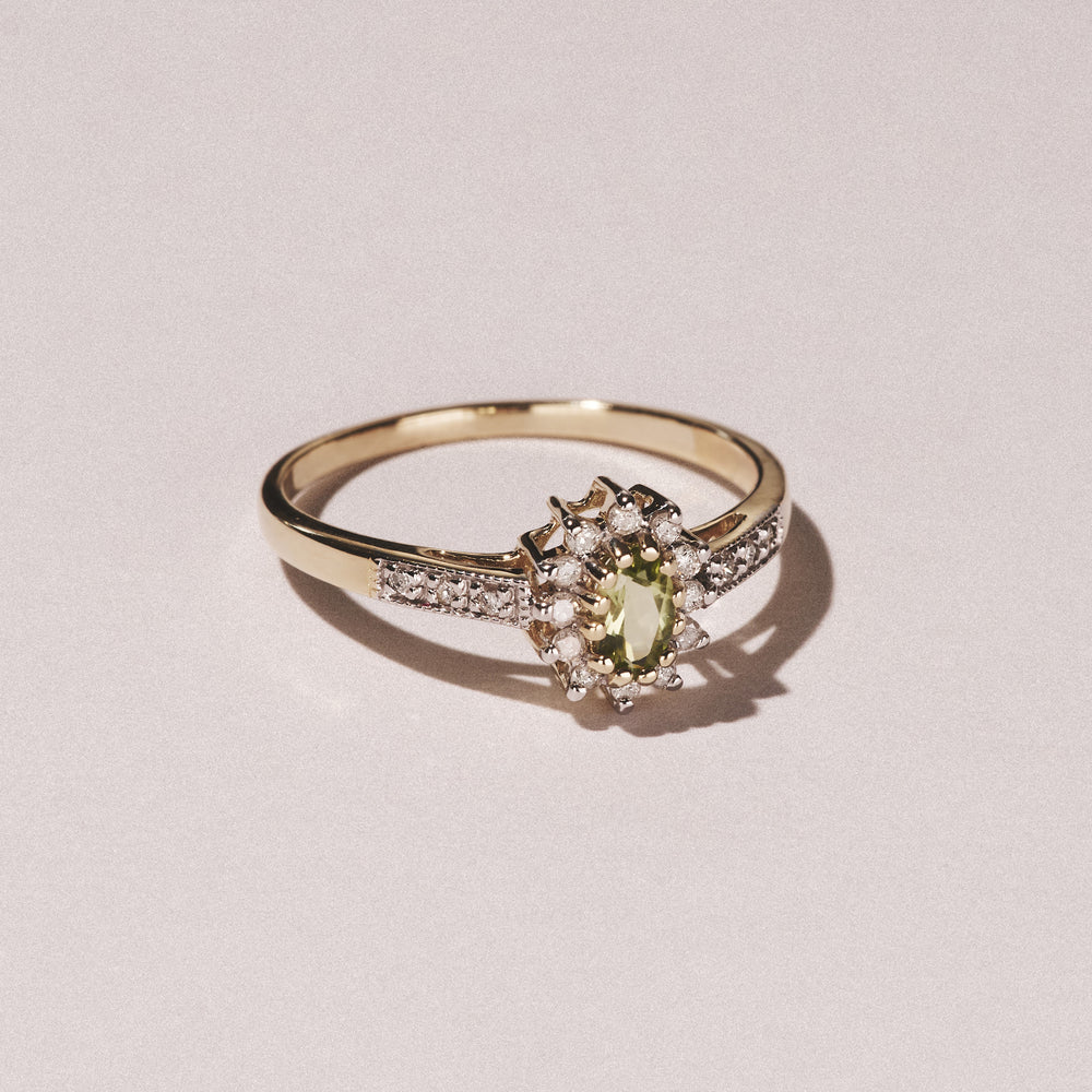 Peridot 5 x 3mm And Diamond 9K Yellow Gold Ring A4213