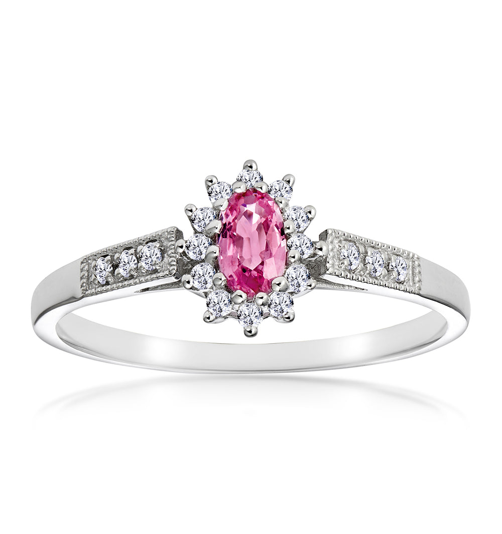 9K White Gold Diamond Pink Sapphire Ring 0.14ct