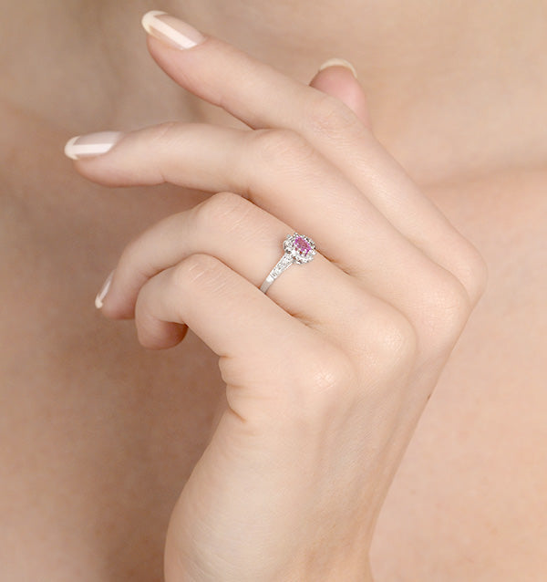 9K White Gold Diamond Pink Sapphire Ring 0.14ct