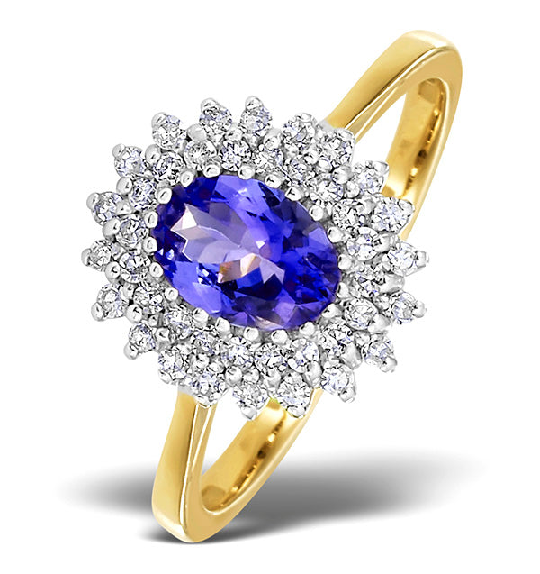 Tanzanite 7 x 5mm And Diamond 9K Gold Ring