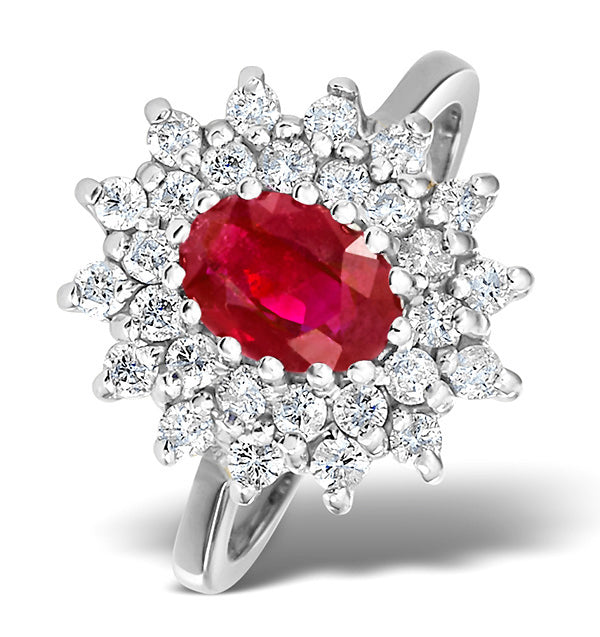 Ruby 7 x 5mm And Diamond 18K White Gold Ring FET36-TY