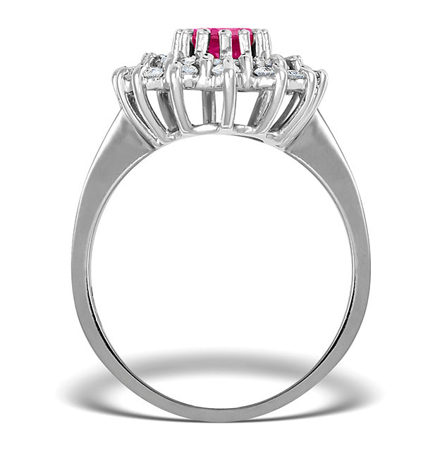 Ruby 7 x 5mm And Diamond 18K White Gold Ring FET36-TY