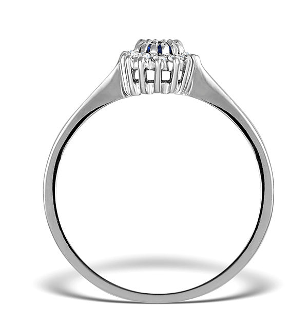 Sapphire 5 x 3mm And Diamond 18K White Ring