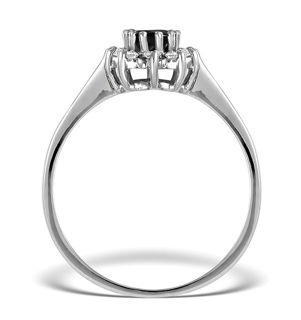 Sapphire 6 x 4mm And Diamond 9K White Gold Ring A4437