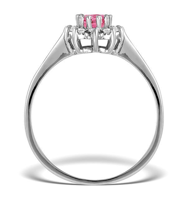 9K White Gold Diamond and Pink Sapphire Ring 0.18ct