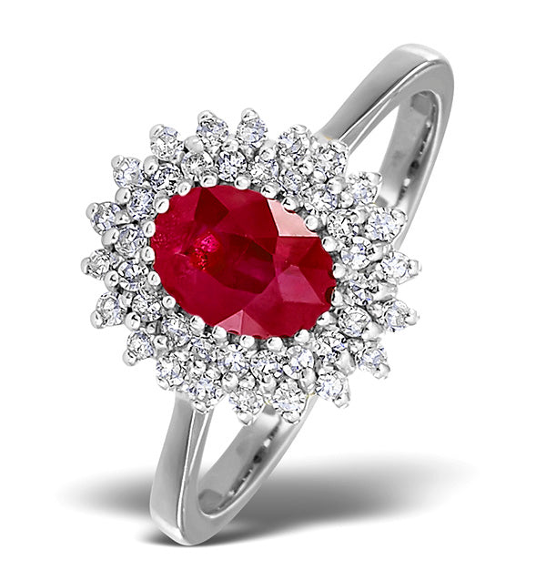 Ruby 7 x 5mm And Diamond 9K White Gold Ring