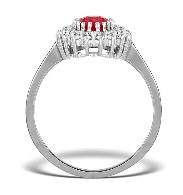 Ruby 7 x 5mm And Diamond 9K White Gold Ring