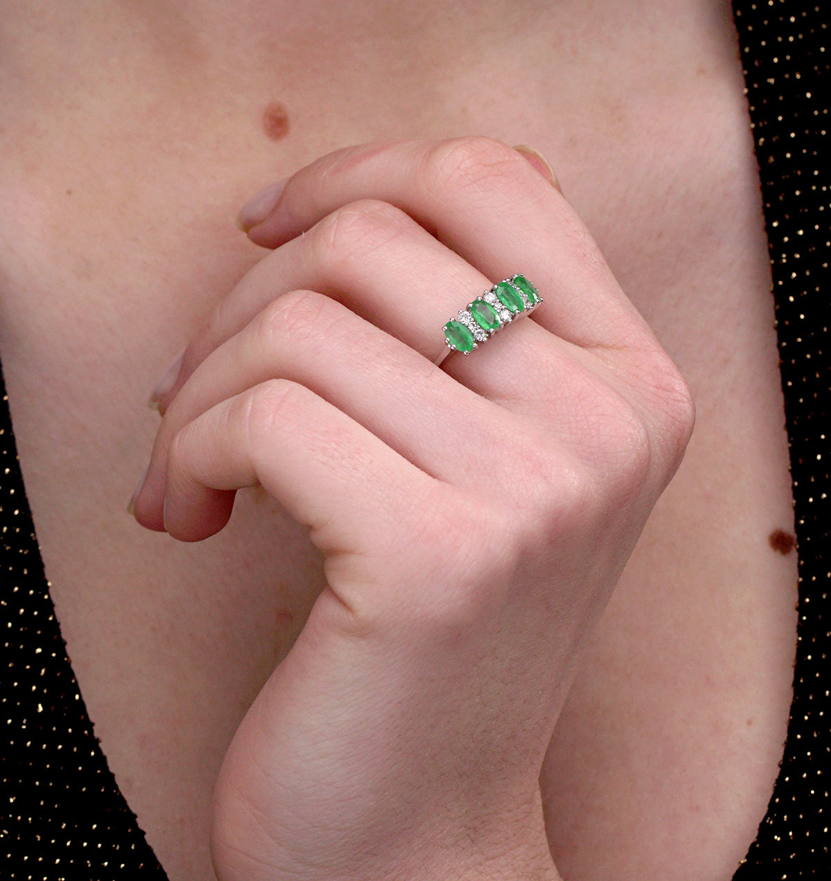 Emerald 0.94ct And Diamond 9K White Gold Ring