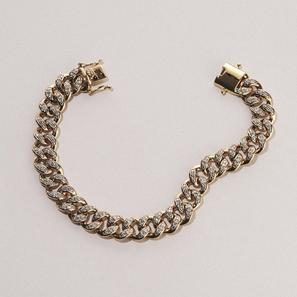 1.20CT Mens Lab Diamond Cuban Link Bracelet in 18K Gold Vermeil
