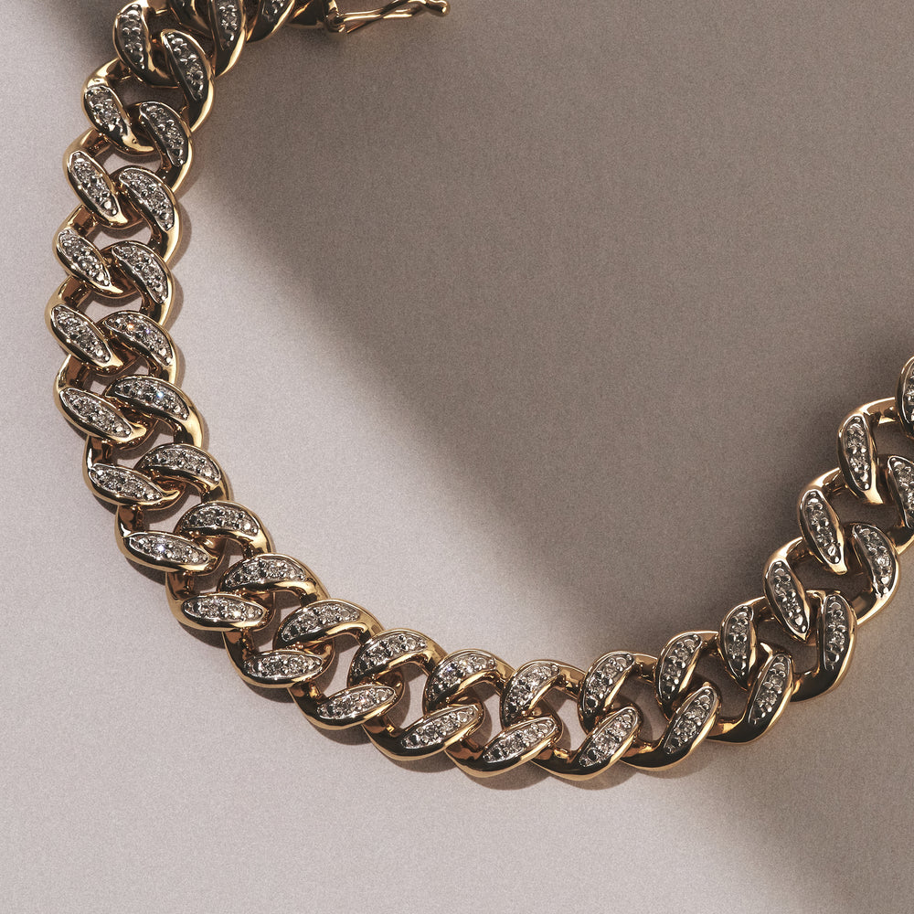 1.20CT Mens Lab Diamond Cuban Link Bracelet in 18K Gold Vermeil
