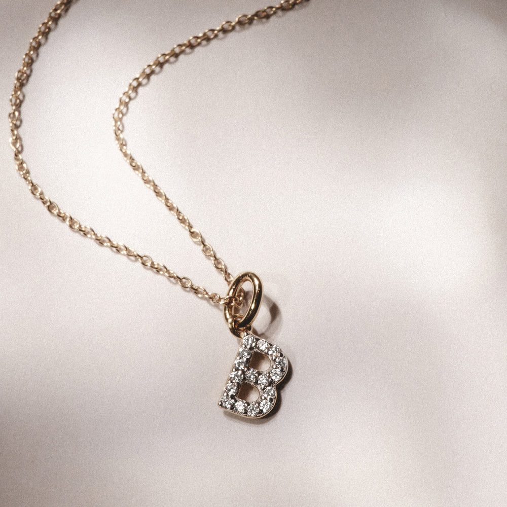 Love Letter Initial B Lab Diamond Necklace set in 18K Gold Vermeil
