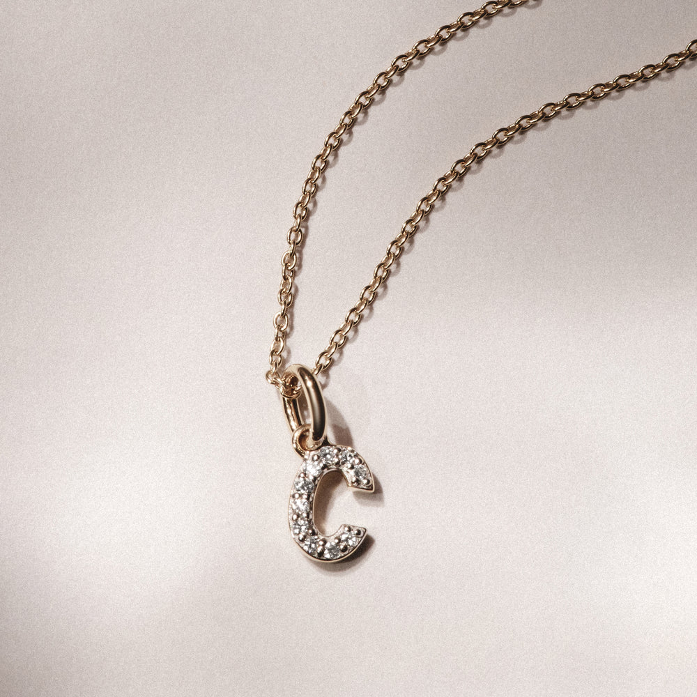 Love Letter Initial C Lab Diamond Necklace set in 18K Gold Vermeil