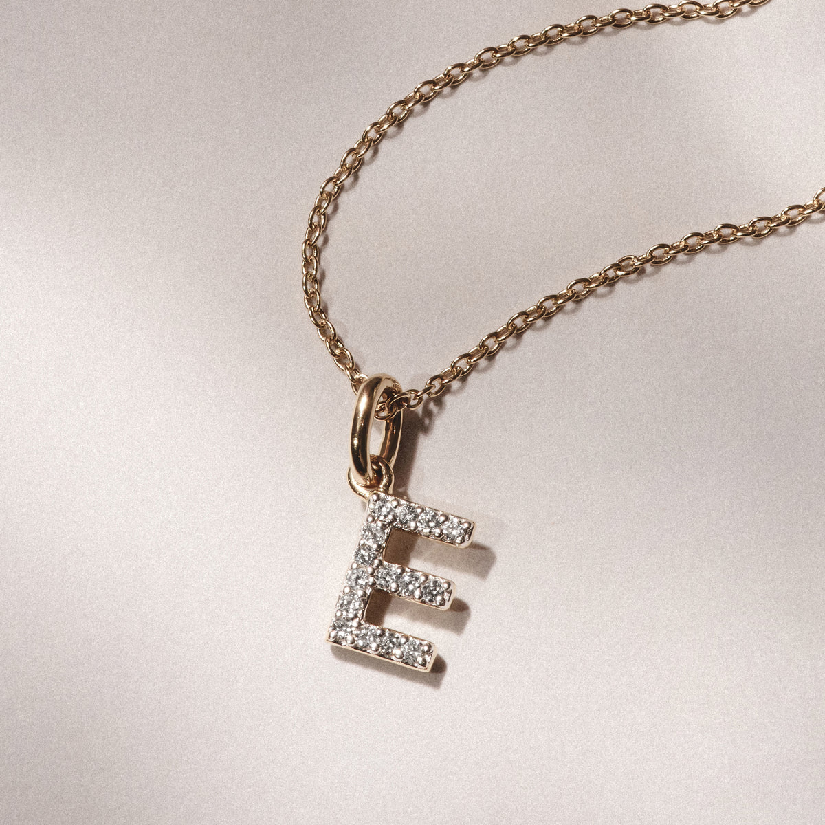 Love Letter Initial E Lab Diamond Necklace set in 18K Gold Vermeil