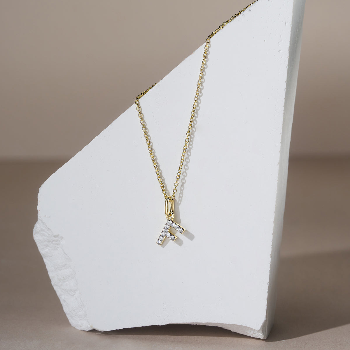 Love Letter Initial F Lab Diamond Necklace set in 18K Gold Vermeil