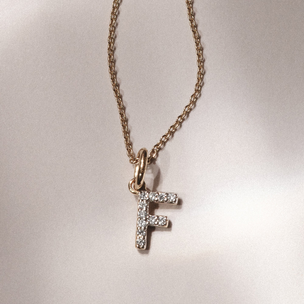 Love Letter Initial F Lab Diamond Necklace set in 18K Gold Vermeil