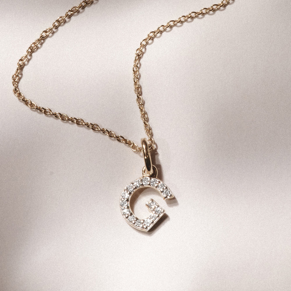 Love Letter Initial G Lab Diamond Necklace set in 18K Gold Vermeil