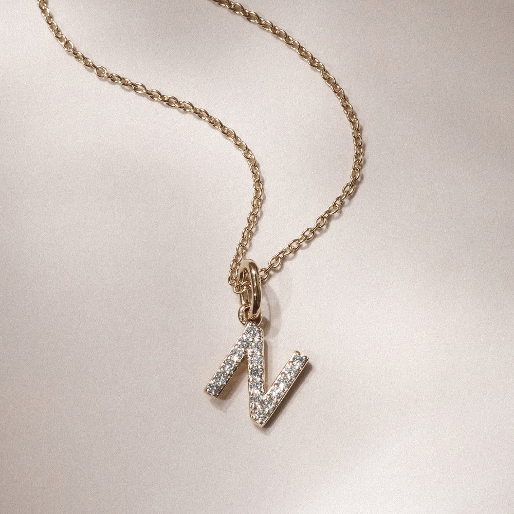 Love Letter Initial N Lab Diamond Necklace set in 18K Gold Vermeil