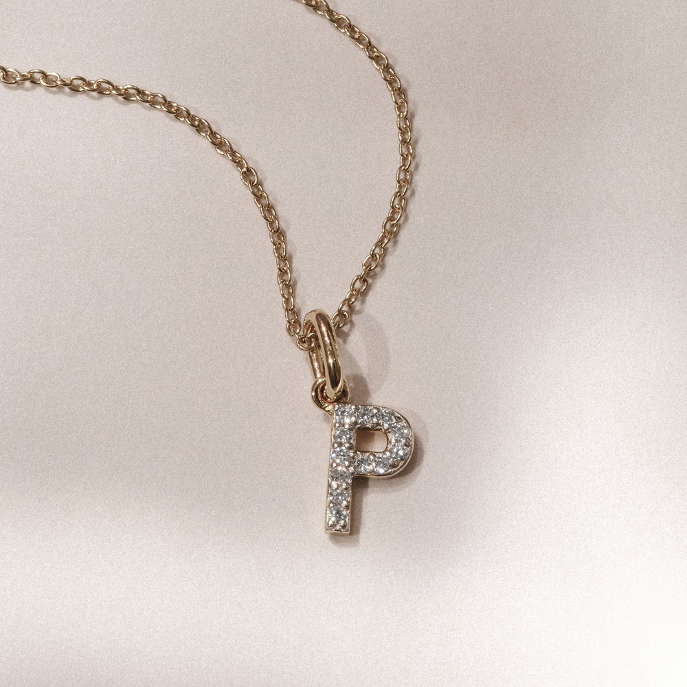 Love Letter Initial P Lab Diamond Necklace set in 18K Gold Vermeil