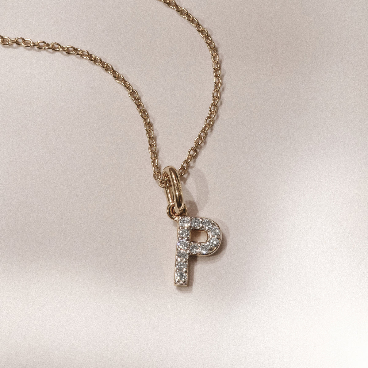 Love Letter Initial P Lab Diamond Necklace set in 18K Gold Vermeil