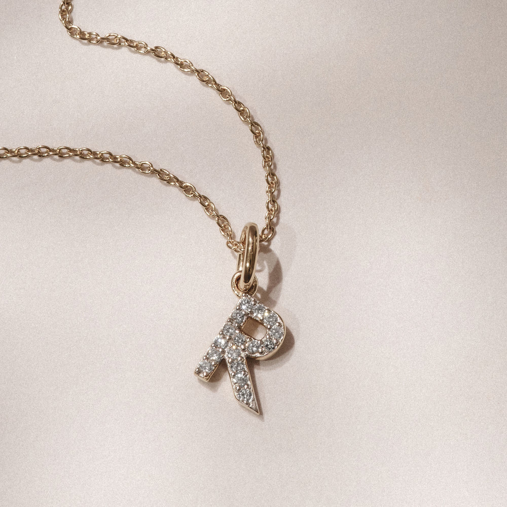 Love Letter Initial R Lab Diamond Necklace set in 18K Gold Vermeil