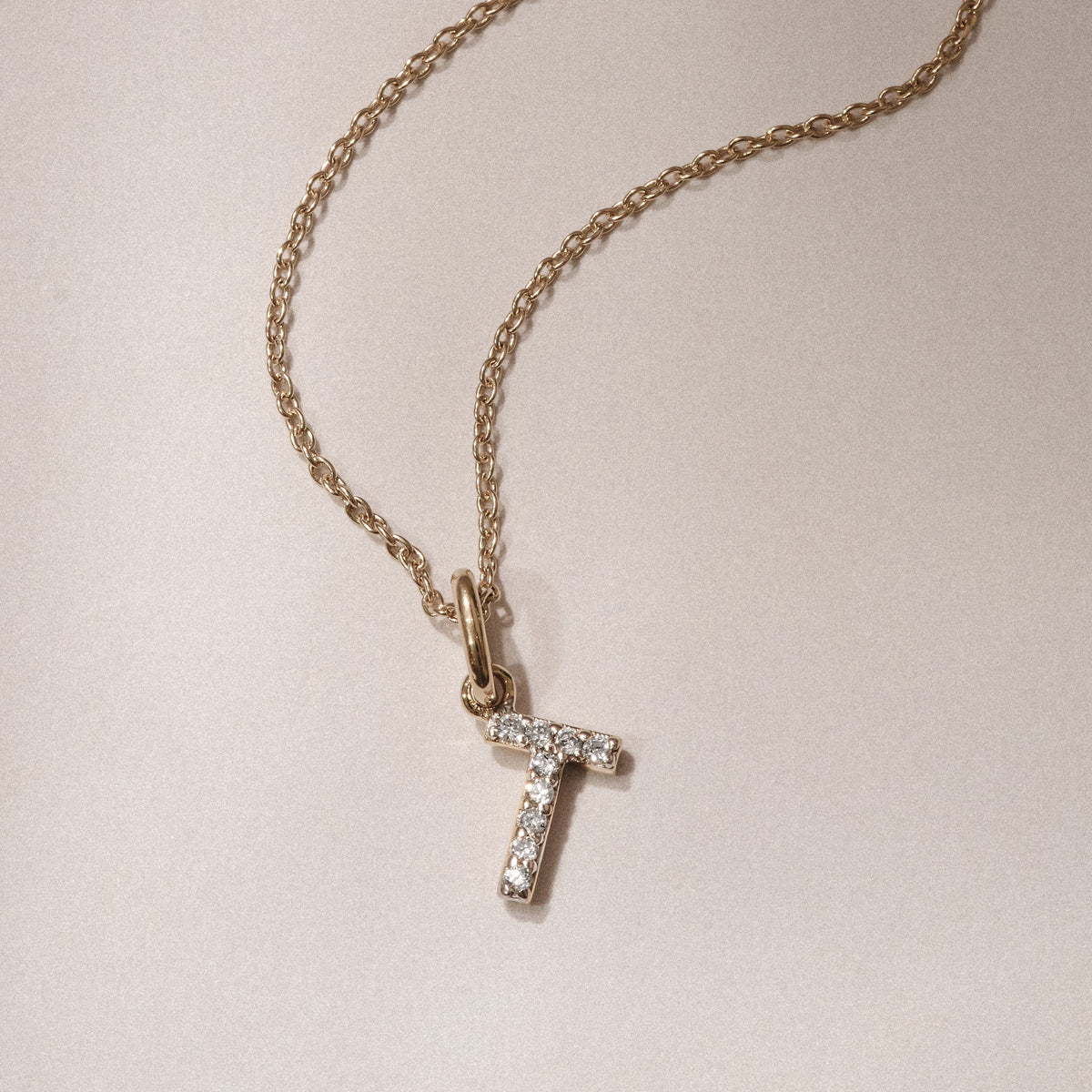 Love Letter Initial T Lab Diamond Necklace set in 18K Gold Vermeil