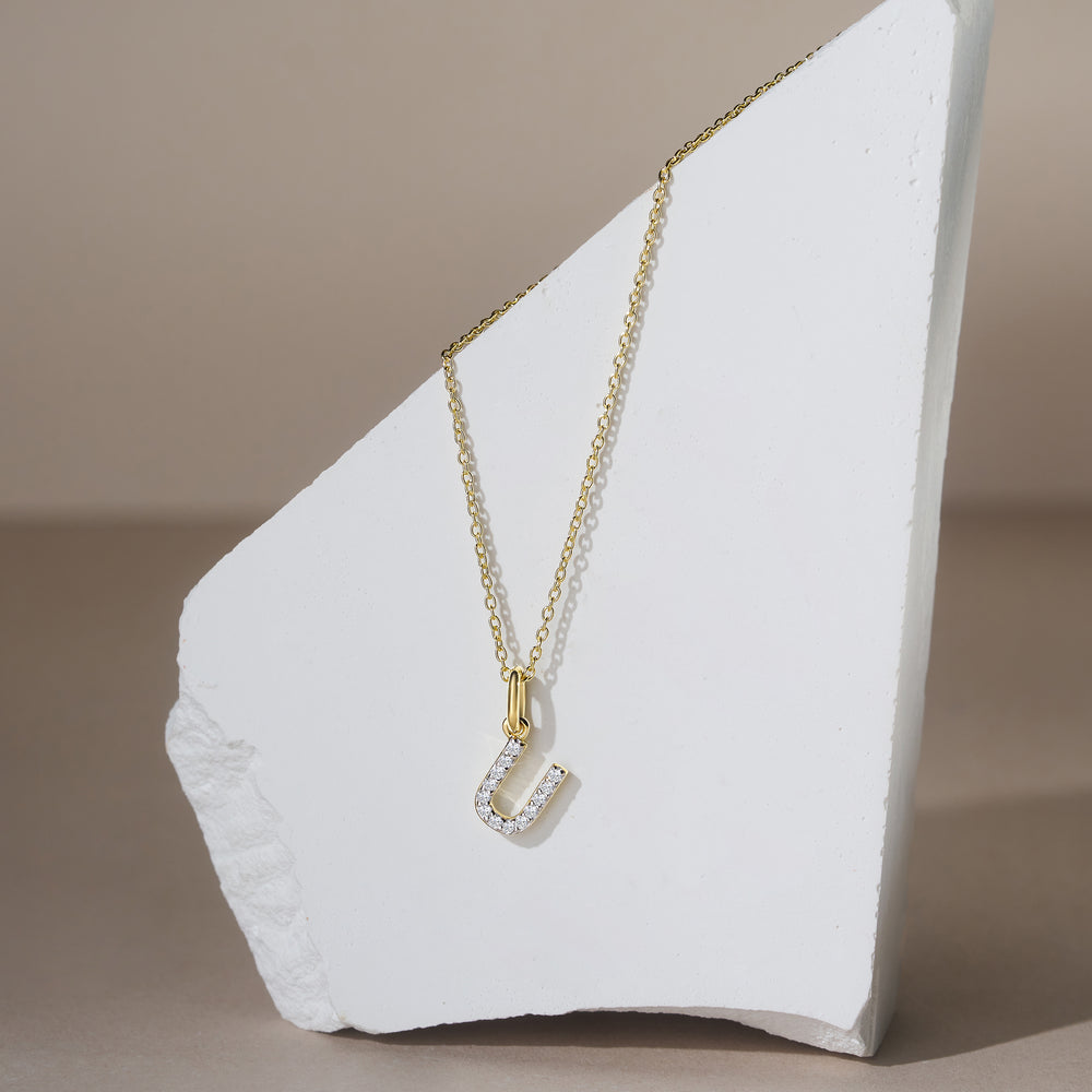 Love Letter Initial U Lab Diamond Necklace set in 18K Gold Vermeil