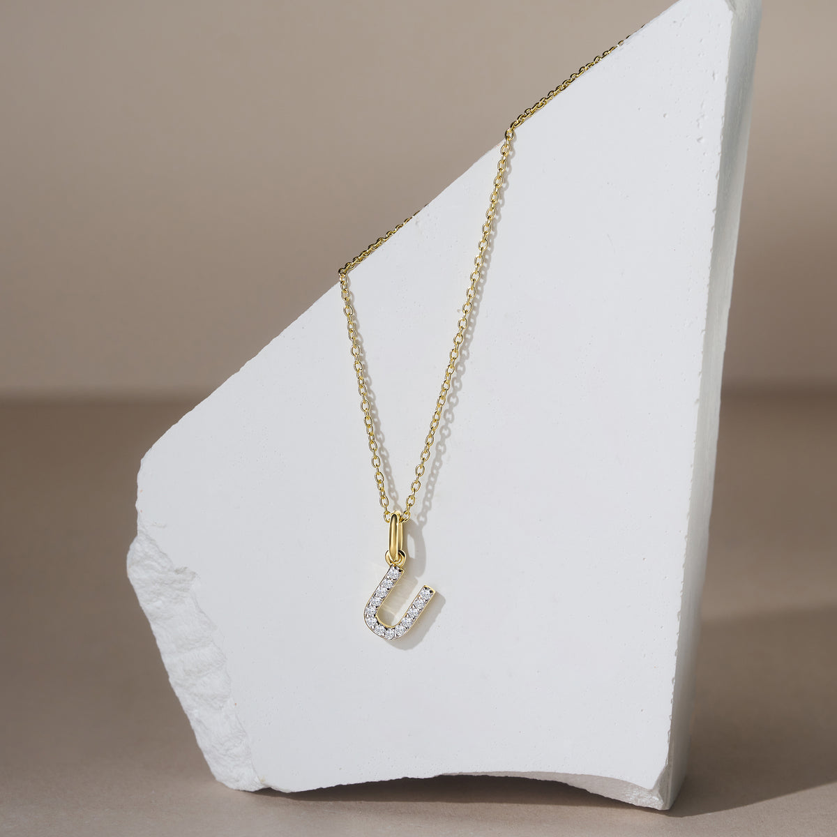 Love Letter Initial U Lab Diamond Necklace set in 18K Gold Vermeil