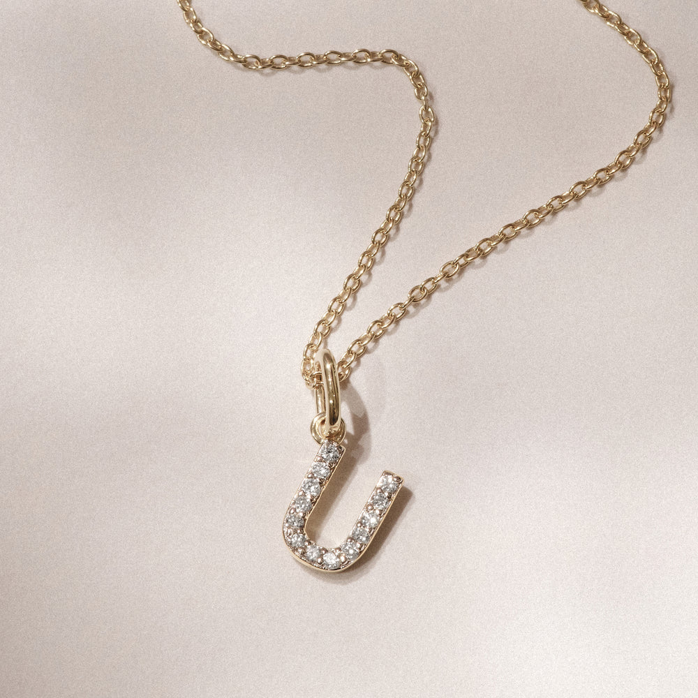 Love Letter Initial U Lab Diamond Necklace set in 18K Gold Vermeil