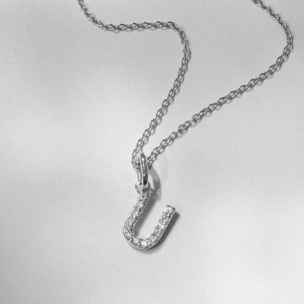 Love Letter Initial U Lab Diamond Necklace set in 925 Sterling Silver