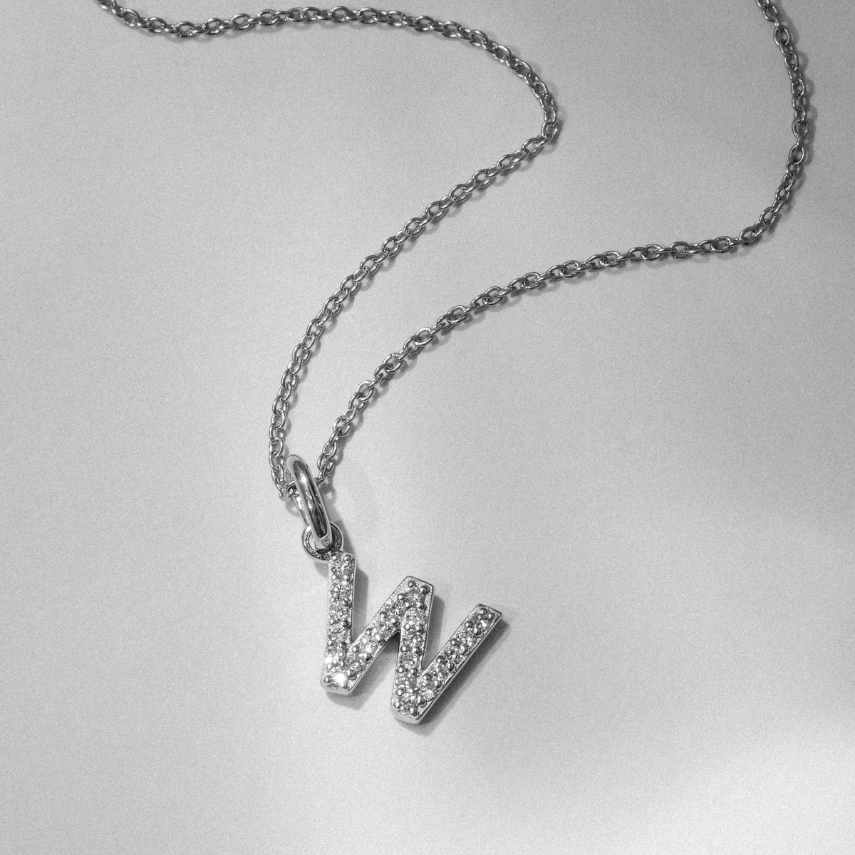 Love Letter Initial W Lab Diamond Necklace set in 925 Sterling Silver