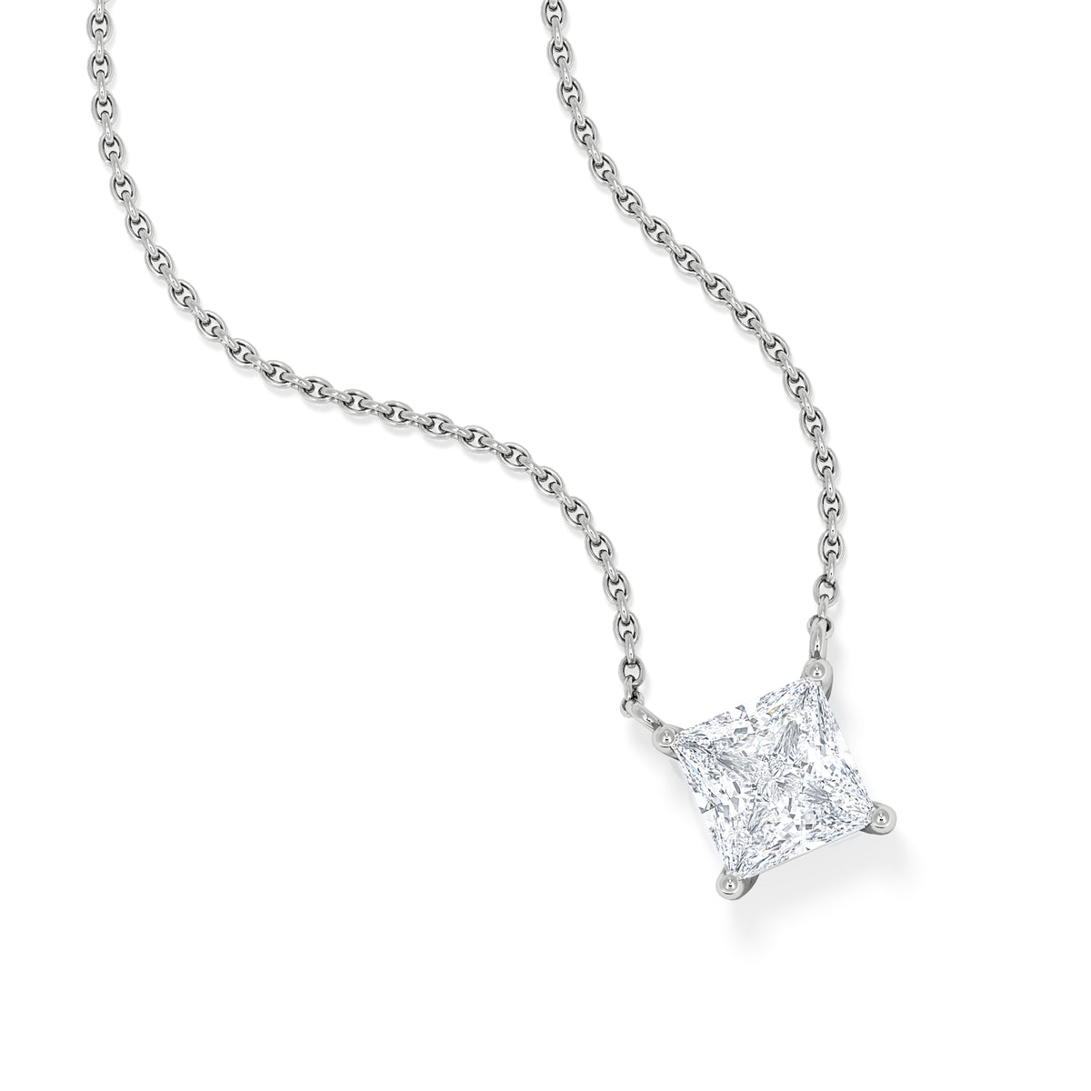 Wanderlust Floating Princess Cut Lab Diamond Solitaire Necklace 1.00ct H/SI in 9K White Gold
