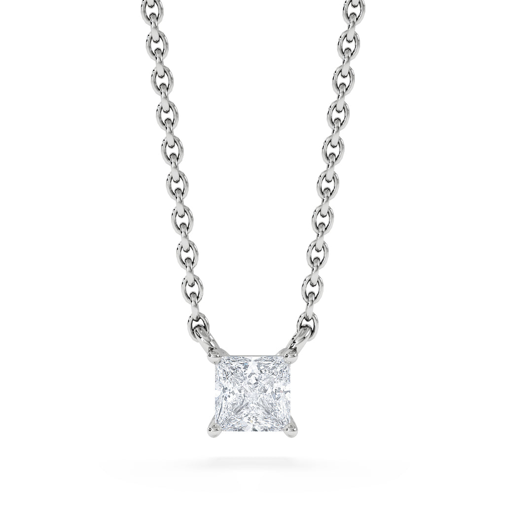 Wanderlust Floating Princess Cut Lab Diamond Solitaire Necklace 0.25ct H/SI in 925 Silver