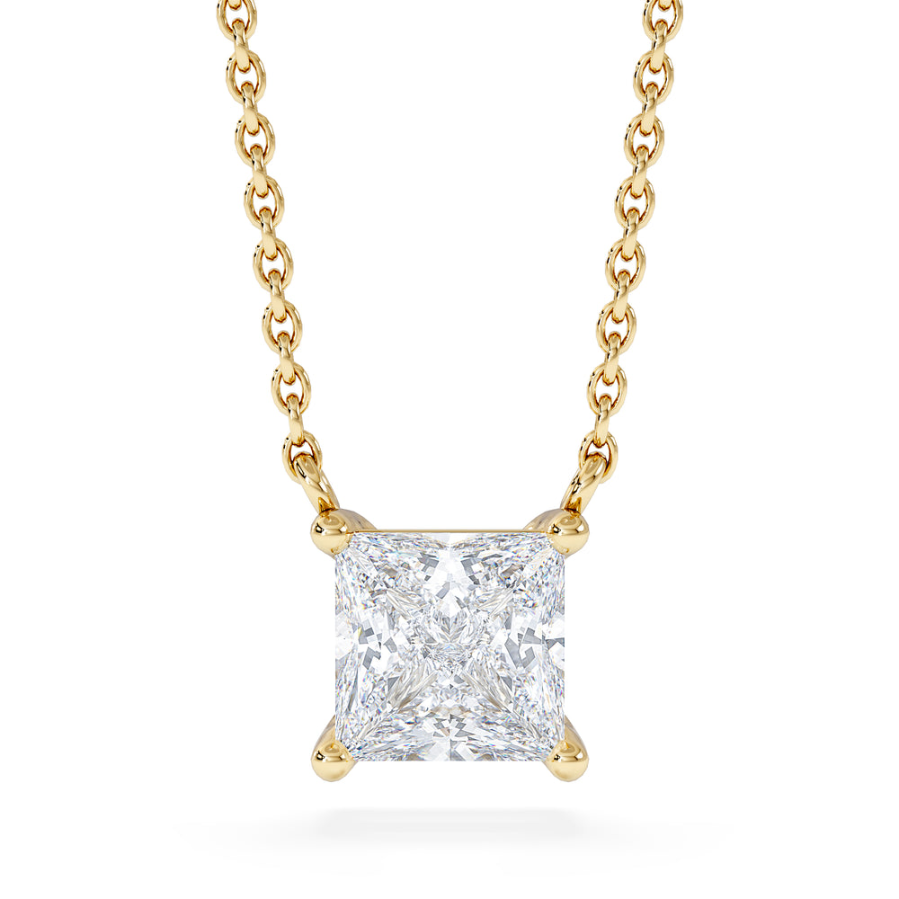 Wanderlust Floating Princess Cut Lab Diamond Solitaire Necklace 1.00ct H/SI in 9K Gold
