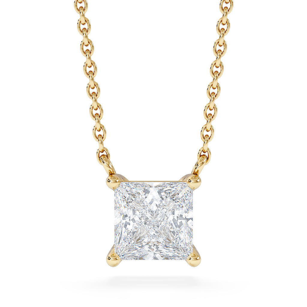 Wanderlust Floating Princess Cut Lab Diamond Solitaire Necklace 1.00ct H/SI in 9K Gold