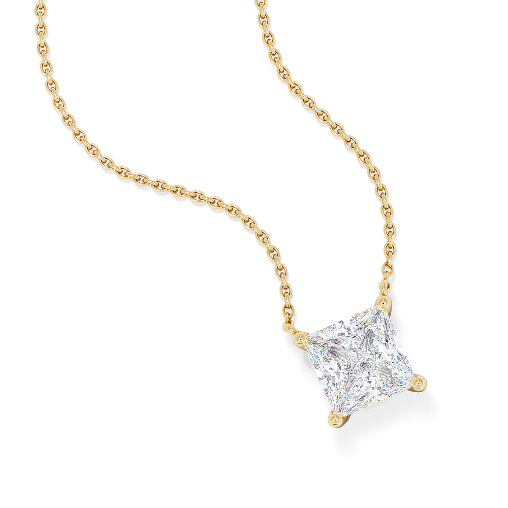 Wanderlust Floating Princess Cut Lab Diamond Solitaire Necklace 1.50ct H/SI in 9K Gold