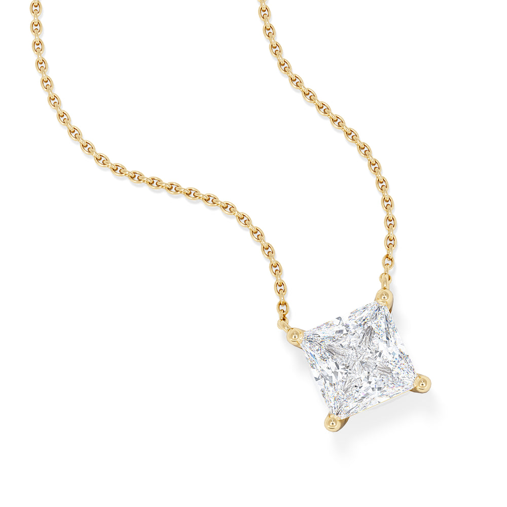 Wanderlust Floating Princess Cut Lab Diamond Solitaire Necklace 2.00ct H/SI in 9K Gold