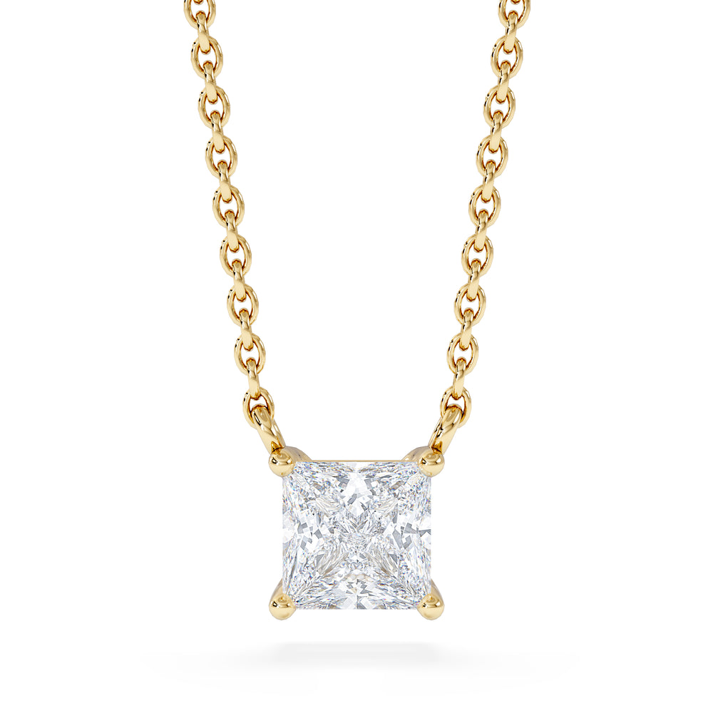 Wanderlust Floating Princess Cut Lab Diamond Solitaire Necklace 0.50ct H/SI in 9K Gold