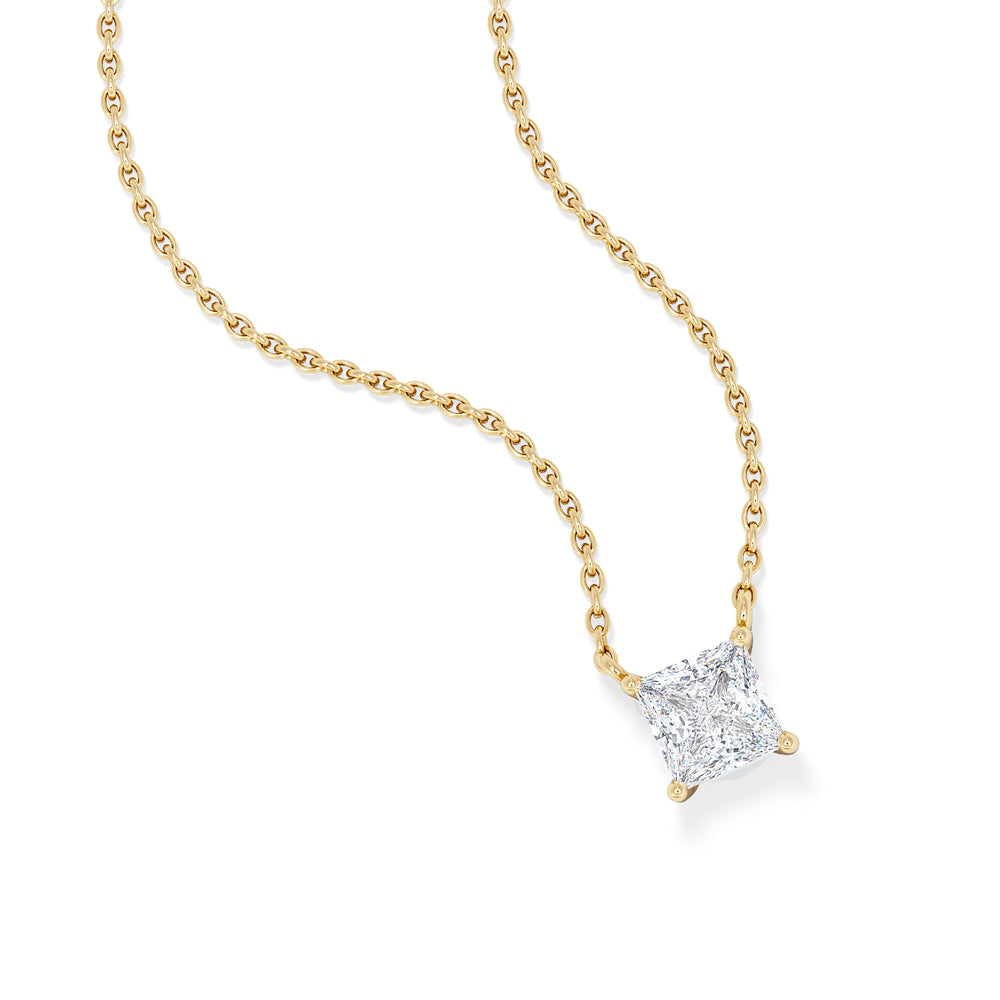 Wanderlust Floating Princess Cut Lab Diamond Solitaire Necklace 0.50ct H/SI in 9K Gold