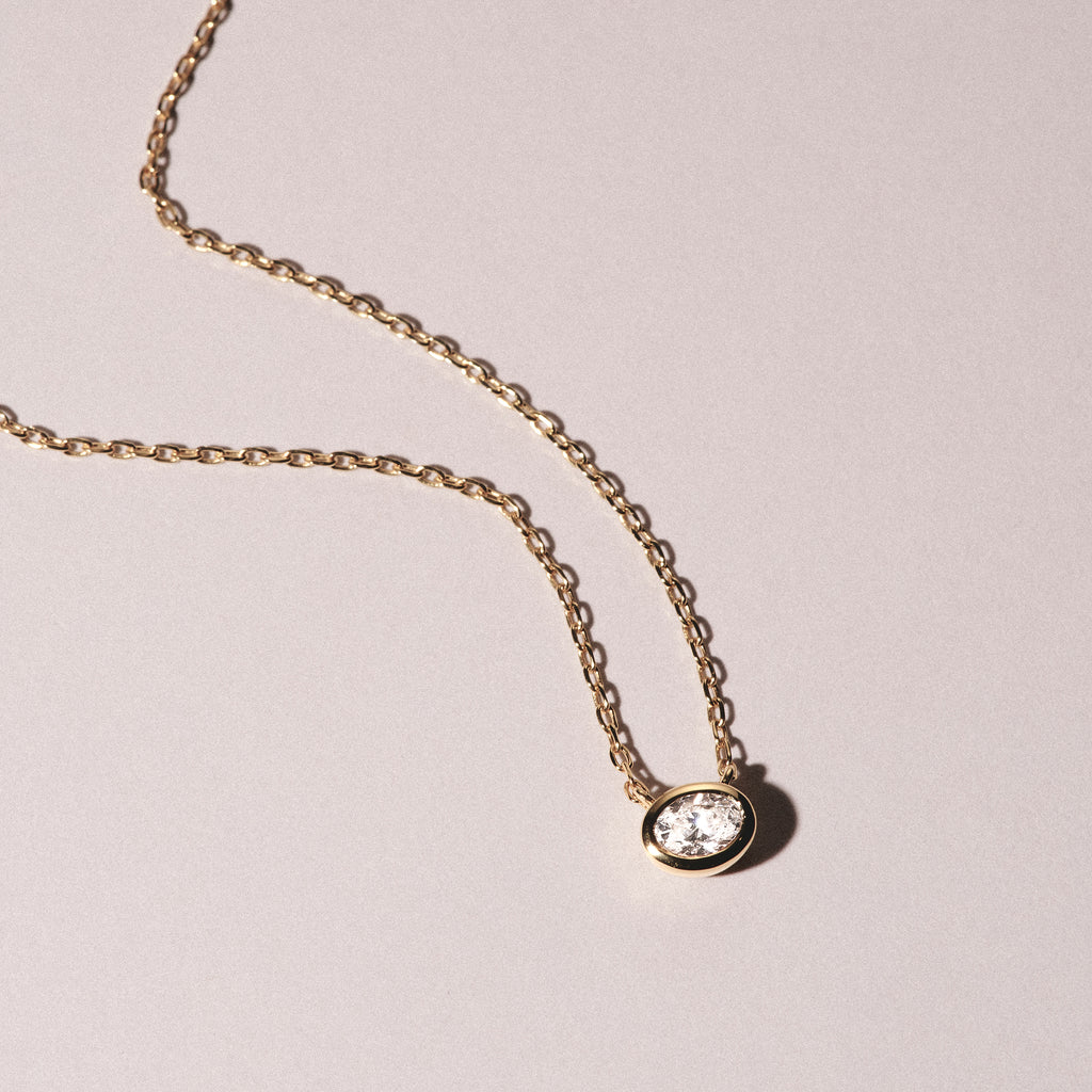 Horizon Oval Cut Lab Diamond Solitaire Necklace 0.25ct H/SI in 18k Gold Vermeil
