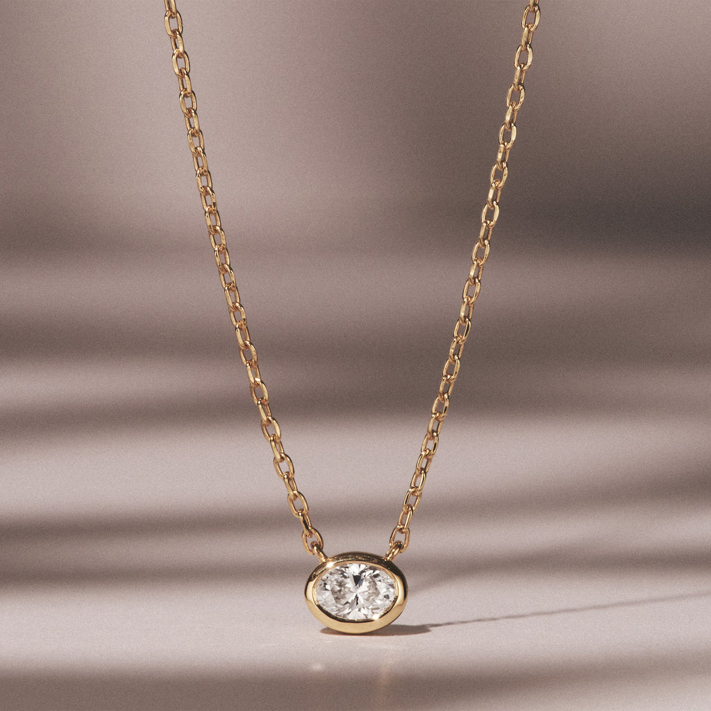 Horizon Oval Cut Lab Diamond Solitaire Necklace 0.25ct H/SI in 18k Gold Vermeil