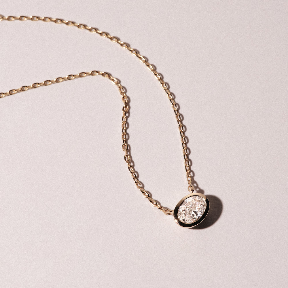 Horizon Oval Cut Lab Diamond Solitaire Necklace 0.50ct H/SI in 9K Gold
