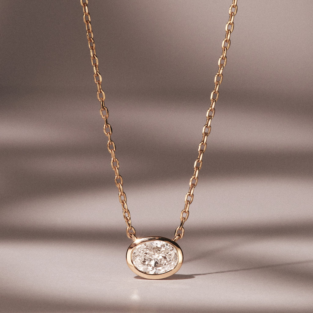 Horizon Oval Cut Lab Diamond Solitaire Necklace 0.50ct H/SI in 9K Gold