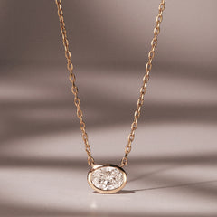 Horizon Oval Cut Lab Diamond Solitaire Necklace 0.50ct H/SI in 9K Gold