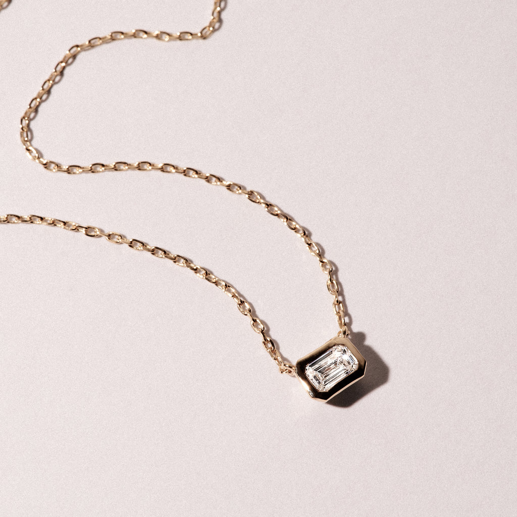 Horizon Emerald Cut Lab Diamond Solitaire Necklace 0.50ct H/SI in 9K Gold