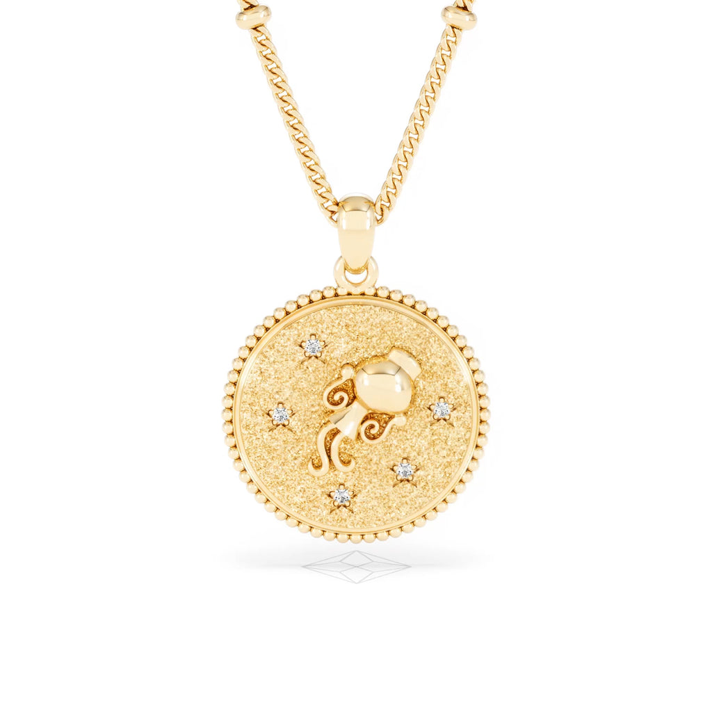 Zodiac Aquarius Necklace Medallion Lab Grown 0.02ct in 18K Gold Vermeil