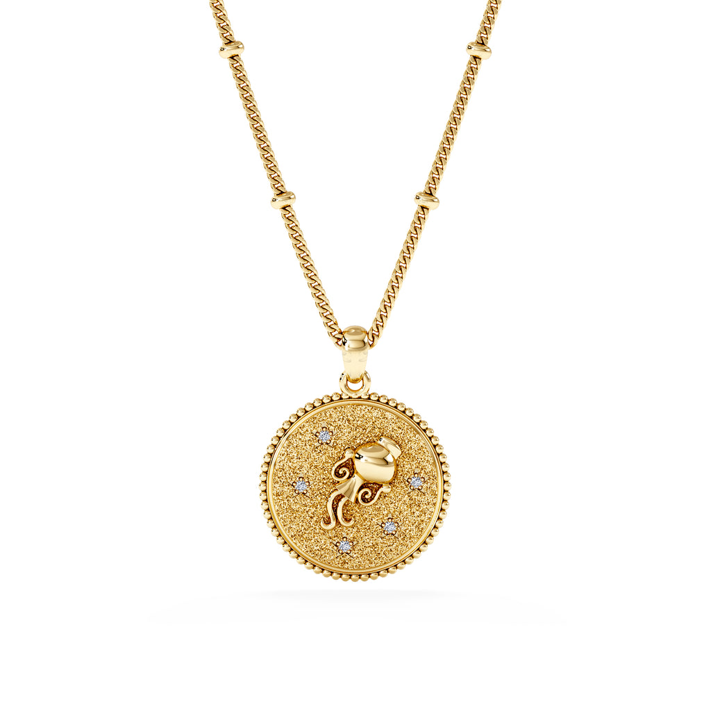 Zodiac Aquarius Necklace Medallion Lab Grown 0.02ct in 18K Gold Vermeil