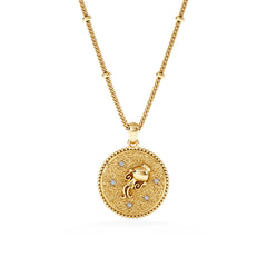 Zodiac Aquarius Necklace Medallion Lab Grown 0.02ct in 18K Gold Vermeil
