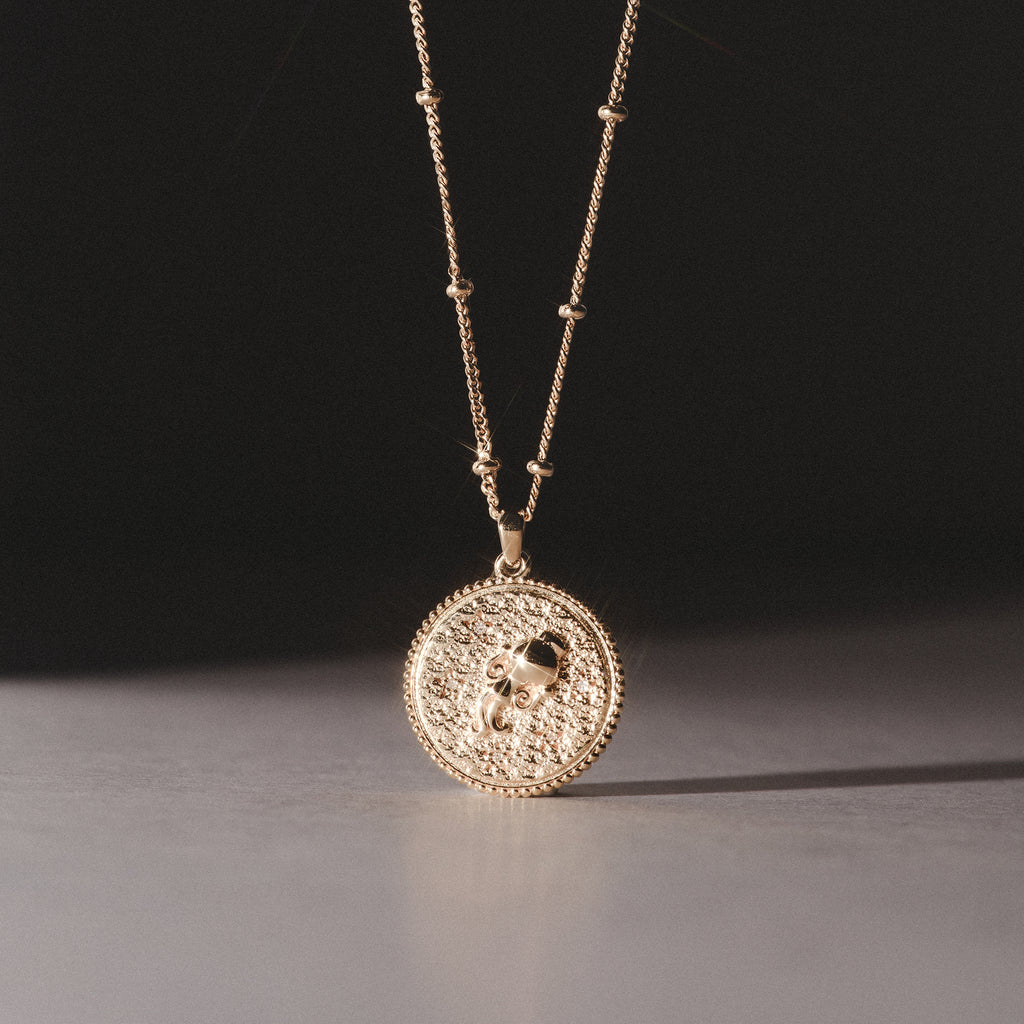 Zodiac Aquarius Necklace Medallion Lab Grown 0.02ct in 18K Gold Vermeil