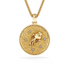 Zodiac Aquarius Necklace Medallion Lab Grown 0.02ct in 18K Gold Vermeil